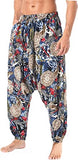 Whitewhale Mens Cotton Printed Harem Pants Pockets Yoga Trousers Hippie