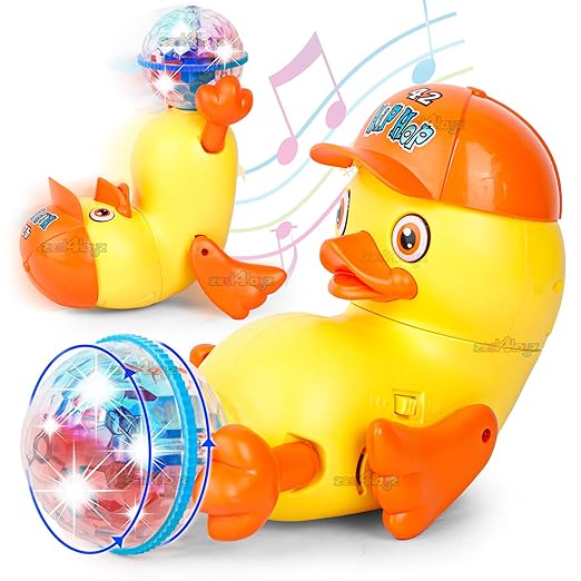 White Whale Dancing Duck Spinning Stunt Duck 360 Rotating DiscoBall Baby Crawling Toy Colorful Musical Sound & Light Toys for Kids Birthday Gift