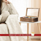 White Whale Tea Box Storage Natural Tea Chest Tea Bag Holder 8 Adjustable Tea Chest Compartments with Glass Window