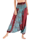 Whitewhale Women Casual Peacock Print Summer Loose Yoga Trousers Baggy Boho Aladdin Jumpsuit Harem Pants