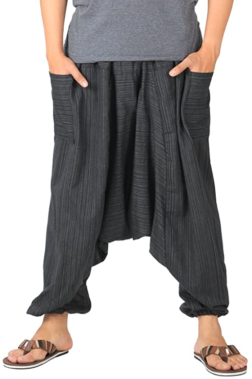 Whitewhale Mens Stripe Cotton Summer Baggy Boho Aladdin Hippie Yoga Harem Pants