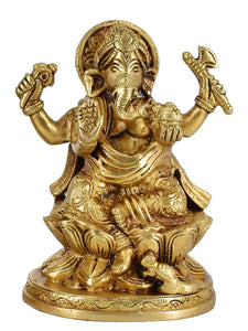 Whitewhale Lord Ganesha Brass Statue Hindu Religious Lord Ganesh Sculpture Figurine Ideal for Gift & Home Decor