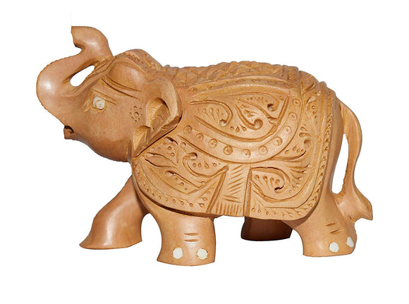 White Whale Wooden Elephant Figurine/statue - Feng Shui, Artistic, Decorative, Handcrafted in natural wood color for Home & Office Décor