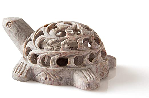 White Whale Hand Carved Stone Lucky Turtle in Turtle Figurine Beautifully Sculptured Lattice Jaali Work from a Single Block of Stone