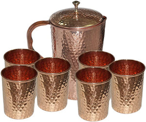 White Whale Hammered Pure Copper Luxury Jug  with glasses, capacity 2100 ml