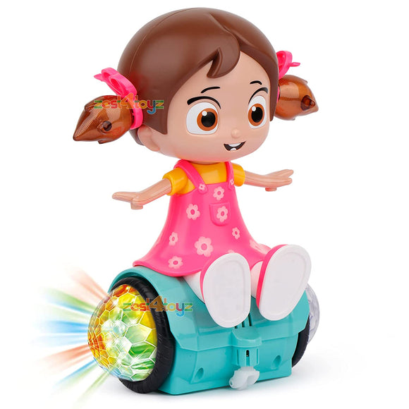 White Whale 360 degree rotating musical dancing girl doll activity play center toy with flashing lights and bump and go action for kids early learning and educational