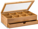 White Whale Wooden Tea Box Storage Organizer Taller Size Holds 120+ Standing or Flat Tea Bags
