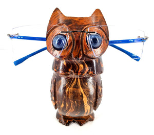 White Whale Wooden Owl Eyeglass Spectacle Holder Handmade Stand for Office Desk Home Décor Gifts