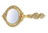 White Whale Beautifully Carved Round Shape Gold Plating Metal Hand Mirror for Makeup, Travelling, Salon Mirror & Decorative Mirror Antique Item for Wedding Gifts.