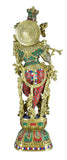 White Whale Krishna Statue | Big Brass Krishna Idol | Flute Krishna | Colourful Krishna with Stone Work | God of Love.