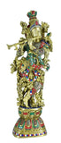 White Whale Krishna Statue | Big Brass Krishna Idol | Flute Krishna | Colourful Krishna with Stone Work | God of Love.