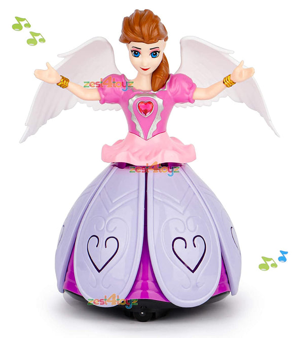 White Whale 360 Degree Rotating Dancing Angel Doll Princess Musical Girl Flashing Lights with Music Sound Toy for Kids (Purple Angle Doll)
