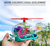 White Whale Musical Toy Battery Operated Transparent Gear Helicopter for Kids Concept Electric Toys with Bump & Go Action for Kids Light & Sound Toy for Boys Girls (Pack of 1 ) Battery Included