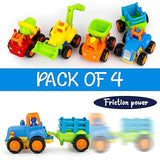 White Whale Unbreakable Automobile Car Pack of 4 Friction Powered Cars Construction Push and Go Car Tractor Bulldozer Cement Mixer Truck Dumper for 1 2 3 Year Old Boy Girl Baby Kids