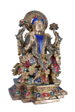 White Whale Brass Lakshmi Statue with Stonework,Big Large Size Goddess Laxmi Idol Brass, Hindu Goddess of Money, Wealth, Abundance & Prosperity.