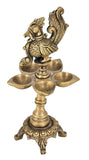 White Whale Brass Peacock Design 5 Oil Wick Diya (8.5 inches)
