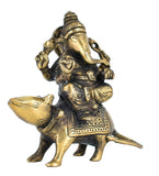 White Whale Brass Lord Ganesh Ganesha murti Sitting On Mushak Idol Handmade Statue Home Decor Gift