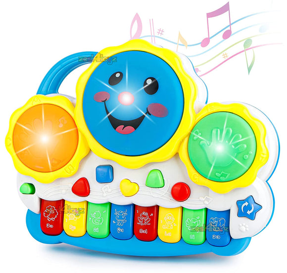 White Whale Toys Drum Keyboard Musical Piano with Flashing Lights Animal Sounds and Songs Battery Operated Toys for Kids (Multi Color) Pack of 1
