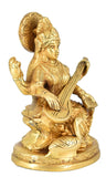 White Whale Maa Saraswati Brass Statue Religious Goddess Sculpture Idol Home Décor