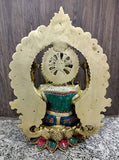 White Whale Lord Ganesh Murti Ganesha Idol Ganpati Brass Statue with Multicolor Stone Work for Home Decoration Showpiece