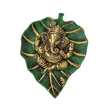 White Whale Lord Ganesh Ganapati The Elephant god Statue Figure on Leaf in Metal Wall Hanging Great Diwali