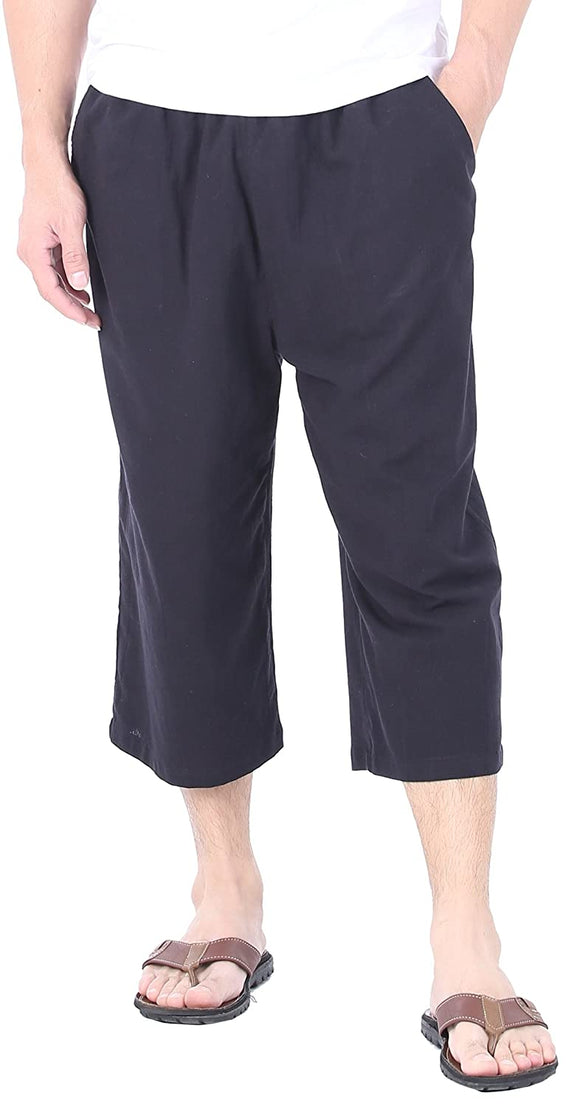 Whitewhale Men Cotton Casual Drawstring Loose Capri Yoga Pants Pyjamas