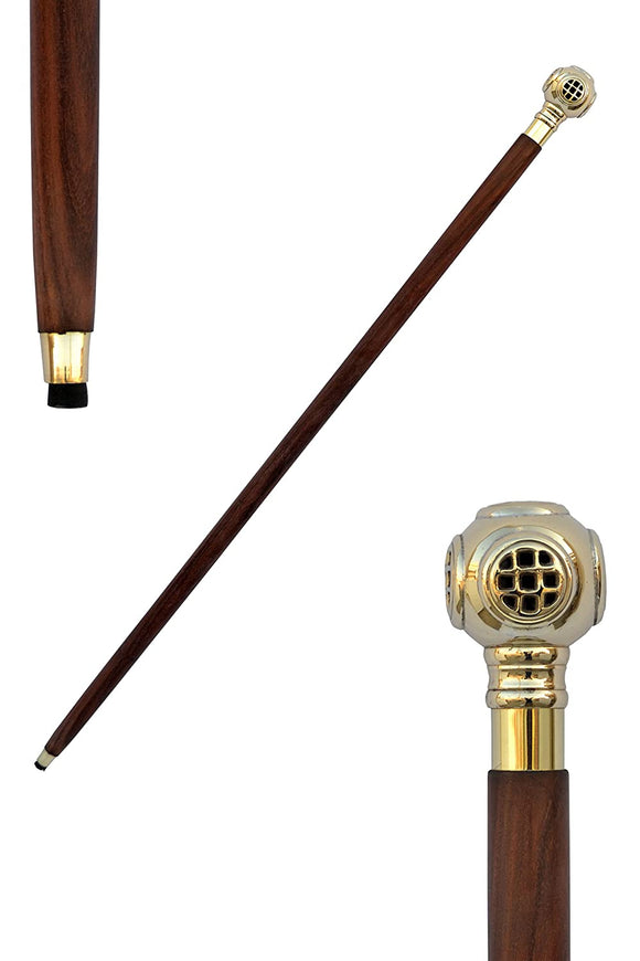White Whale Diving Helmet Walking Stick - Men Derby Canes and Wooden Walking Stick for Men and Women - 37
