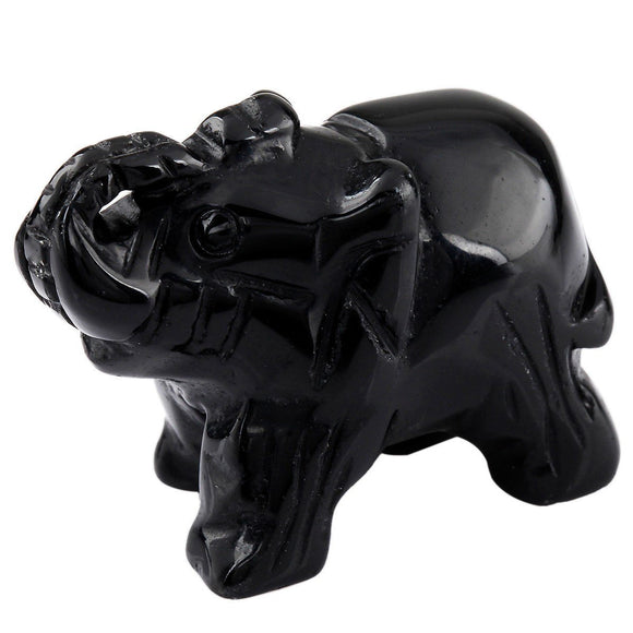 Whitewhale Healing Crystal Guardian Obsidian Elephant Pocket Stone Figurines Carved Gemstone