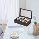White Whale Tea Box Storage Natural Tea Chest Tea Bag Holder 8 Adjustable Tea Chest Compartments with Glass Window