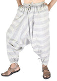 Whitewhale Mens Cotton Stripe Harem Pants Pockets Yoga Trousers Hippie