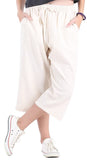 Whitewhale Womens Loose Elastic Waist Cotton Casual Capri Wide Leg Palazzo Pants