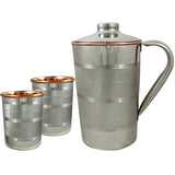 White Whale Pure Copper Luxury Jug (Outside Steel Jug ) with glasses, capacity 2100 ml.