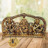 White Whale Metal Laxmi Ganesh Saraswati Idol, 14 cm x 26 cm x 5 cm, Gold