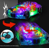 White Whale Musical Toy Battery Operated Transparent Gear Concept Racing Car Toys for Kids 360 Degrees Rotating with Bump & Go Action for Kids Light & Sound Toys (Pack of 1) Random Color Dispatch
