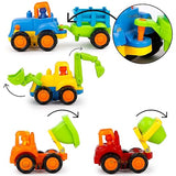 White Whale Unbreakable Automobile Car Pack of 4 Friction Powered Cars Construction Push and Go Car Tractor Bulldozer Cement Mixer Truck Dumper for 1 2 3 Year Old Boy Girl Baby Kids