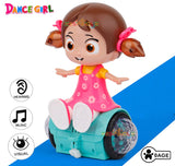 White Whale 360 degree rotating musical dancing girl doll activity play center toy with flashing lights and bump and go action for kids early learning and educational