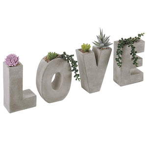 White Whale Love Block Letter-Shaped Clay Succulent Planter Holder Set 5-Inch