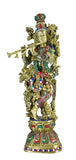 White Whale Krishna Statue | Big Brass Krishna Idol | Flute Krishna | Colourful Krishna with Stone Work | God of Love.