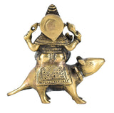 White Whale Brass Lord Ganesh Ganesha murti Sitting On Mushak Idol Handmade Statue Home Decor Gift