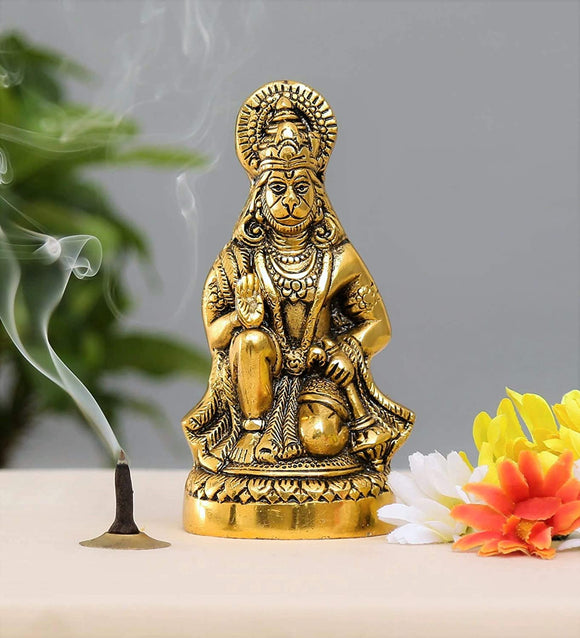 White Whale Hanuman Ji Statue Sitting In Metal Hanuman Ji Idol Bajrangbali Murti Gift Article Decorative Showpiece, 1 Piece.