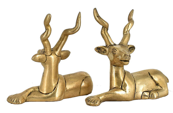 White Whale Brass Vastu/Feng Shui Pair of Sitting Brass Deer Statue for Longevity and Energetic Environment | Showpiece for Home/Office Decor and Gift