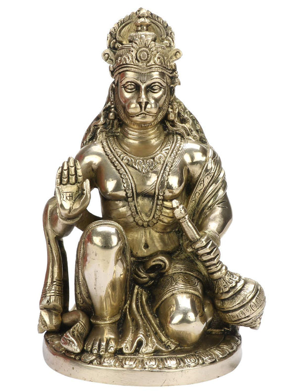 White Whale Brass Hindu God Bajrangbali Bhagwan Hanuman Idol Statue Murti 