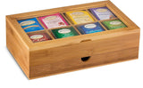 White Whale Wooden Tea Box Storage Organizer Taller Size Holds 120+ Standing or Flat Tea Bags