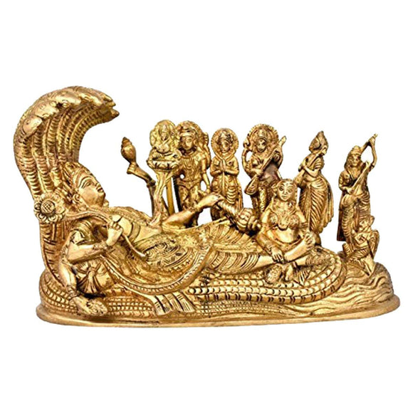 White Whale Vishnu Parivar (Vishnu, Shiv, Brahma, Laxmi, Saraswati, Yama, Garud, Narad, Naag Devi) Brass Idol Showpiece 8