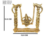 White Whale Metal Ganesh Ji on Swing Jhula Statue (Gold, Standard), (Pack of 1)