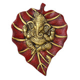 White Whale Lord Ganesh Ganapati The Elephant god Statue Figure on Leaf in Metal Wall Hanging Great Diwali