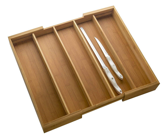 White Whale Drawer Dividers silverware tray Expandable Utensil Cutlery Tray Wooden Adjustable Flatware Organizer Kitchen Storage Holder for Knives Forks Spoons Accessories Gadgets