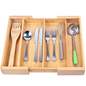 White Whale Drawer Dividers silverware tray Expandable Utensil Cutlery Tray Wooden Adjustable Flatware Organizer Kitchen Storage Holder for Knives Forks Spoons Accessories Gadgets