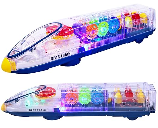White Whale Transparent Bump and Go Train with 3D Lightning, Moving Gears and Music | Birthday Toy Gift for 2-5 Year Old Boy, Girl, Baby