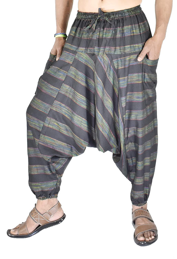 Whitewhale Mens Women Cotton Stripe Harem Pants Pockets Yoga Trousers Hippie